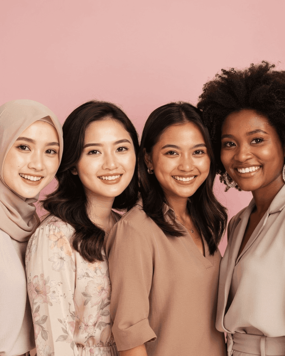 Dua perempuan tersenyum bahagia