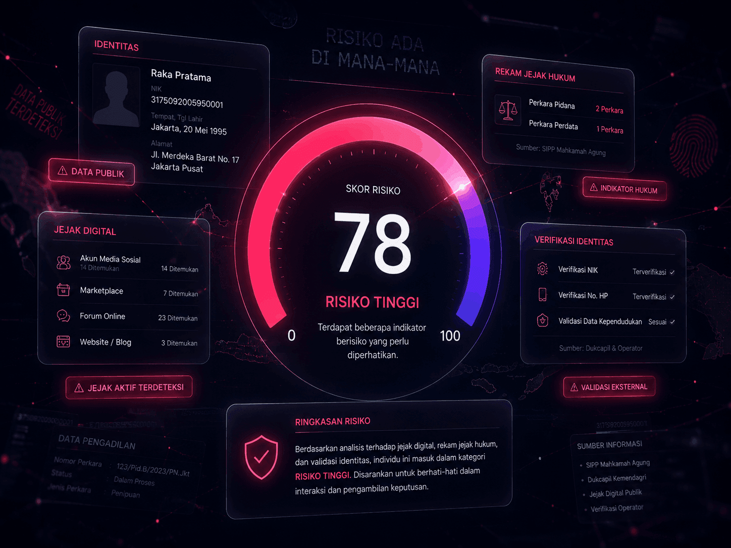 Seseorang sedang memeriksa profil digital menggunakan aplikasi Lacaqin di smartphone